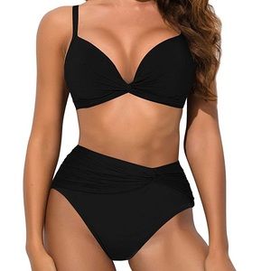 Womens High Waisted Bikini Set Twist Front Top